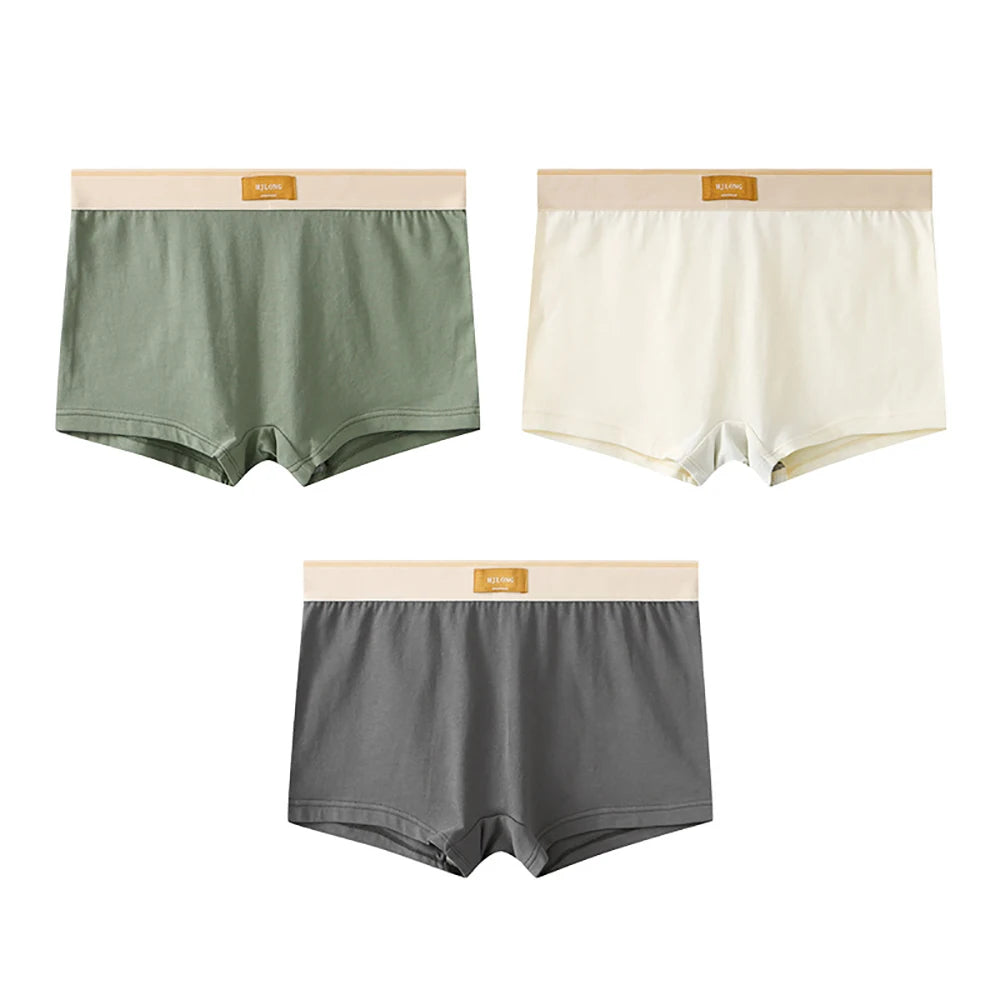 3PCS/Pack 100% Cotton Trendy Solid Women's Panties Knit Breathable Boxer Underwear Soft High Elastic Mid-rise Thin Boyshorts