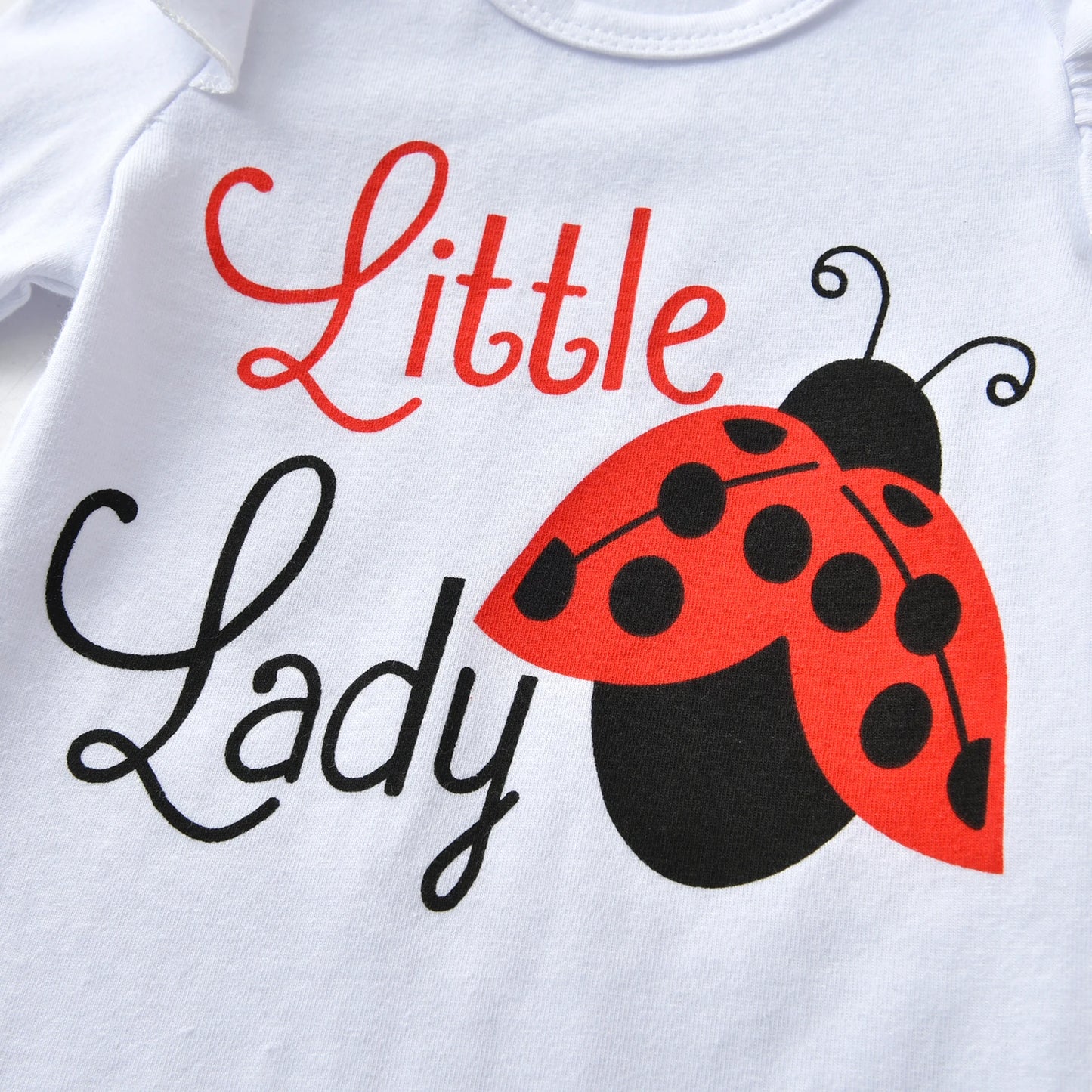 Newborn Baby Girls Clothes Set Long Sleeve Ladybug Print Top and Pants Bow Headband Infant Outfits