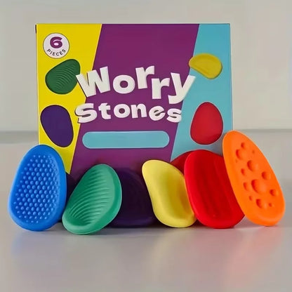 6 colorful tactile stones with soft and elastic textured pressure massage handballs