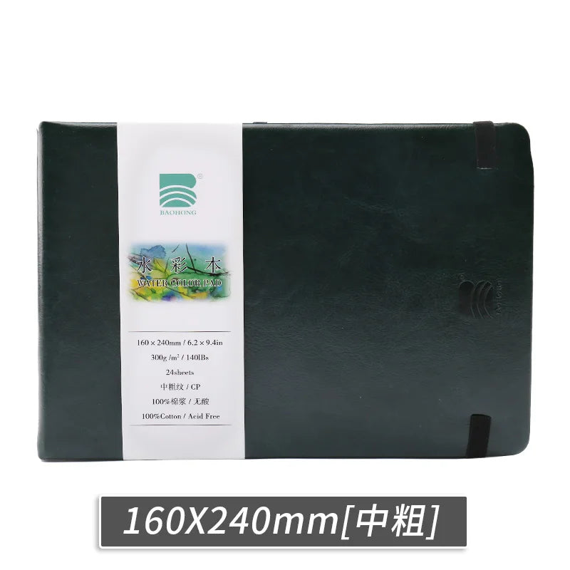 BAOHONG Watercolor Sketchbook 300g Notebook Cotton Pulp Watercolor Paper Faux Leather Cover Hand-Drawn Friendly for Sketching