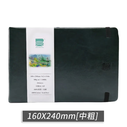 BAOHONG Watercolor Sketchbook 300g Notebook Cotton Pulp Watercolor Paper Faux Leather Cover Hand-Drawn Friendly for Sketching
