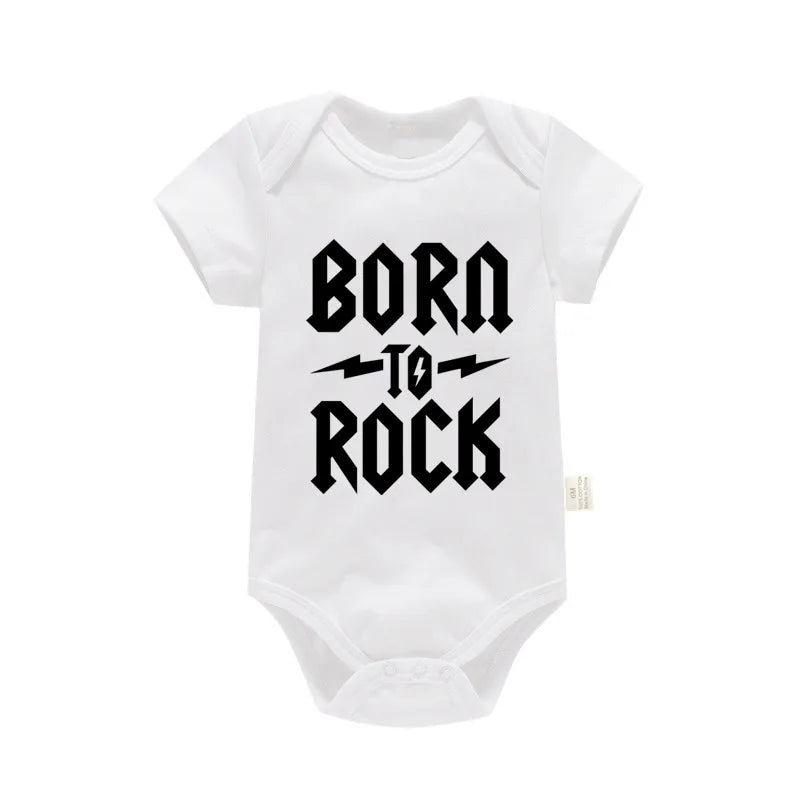 Born To Rock Newborn Baby Short Sleeve Cotton Baby Bodysuit Cute Baby Boy Clothes Jumpsuit Infant Outfit Baby Body Rock Onesie