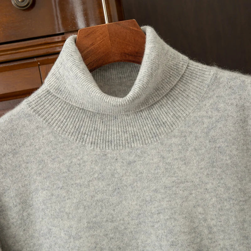 100% cashmere men's pullover business casual solid knitted sweater loose Pull Turtleneck Tops basic Turn down collar Jumper