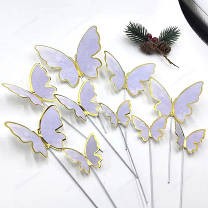 DIY Stamping Gold Pink Butterfly Cake Toppers Happy Birthday Cake Decoration Wedding Party Decor Shower Dessert Baking Supplies