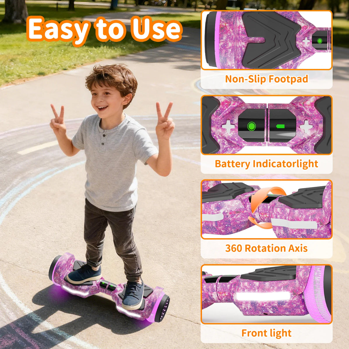 Commugo Electric Scooter All Terrain Self-Balancing Scooter with Bluetooth Speaker and LED Lights, 300W X 2 Hoverboard 7.5mph for kids adults