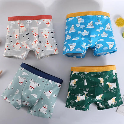 4PCS Children Panties Boy Cotton Boxer Breathable Kid Soft Comfortable Elastic Underpants Multipack Cute Cartoon Print Underwear