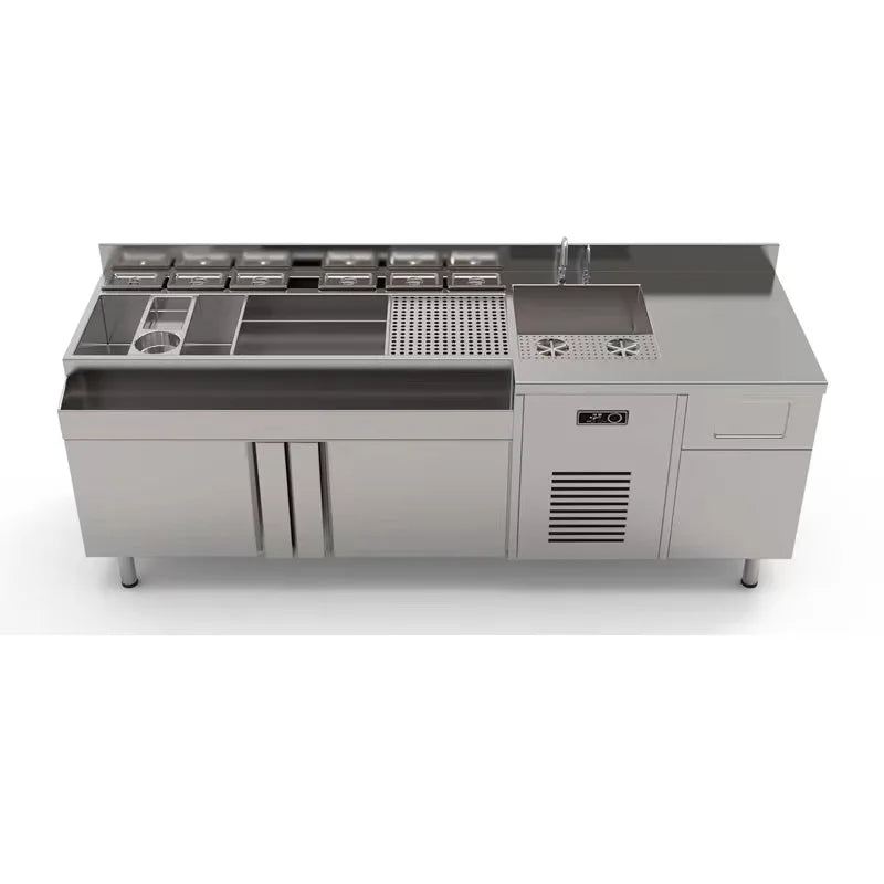 Commercial Refrigerated Workbench Stainless Steel Bar Mixing Station Wine Cabinet Water Bar Operation Table