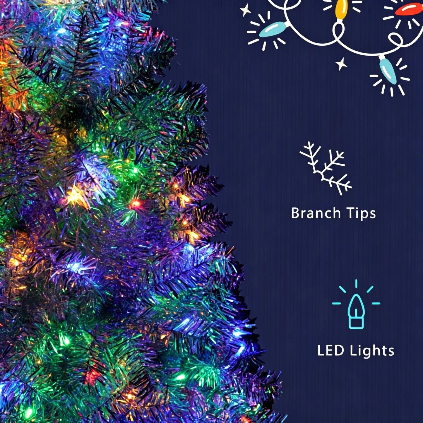 6FT Sliver Pre-Lit Artificial Christmas Tree Hinged Full Tree with Metal Stand 800 Branch Tips 300 LED Lights 11 Lighting Modes Holiday Decoration Tree for Indoor and Outdoor