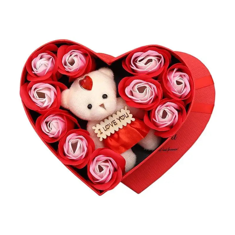 【P】Flower Red Pink Soap Rose Love Gift Box With Bear Valentine's Day Mother's Day Anniversary Gift Wedding Party Decorations