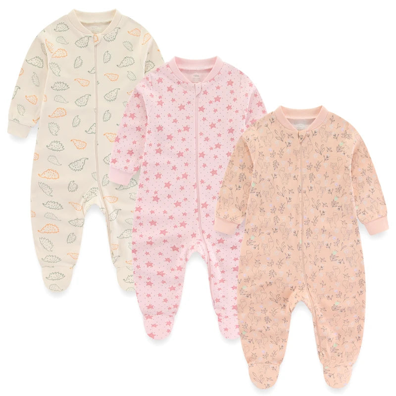 3PCS Newborn Cotton Baby Girl Clothes Cartoon Baby Boy Clothes Sets Autumn Long Sleeve Jumpsuits Spring Zipper Bebes