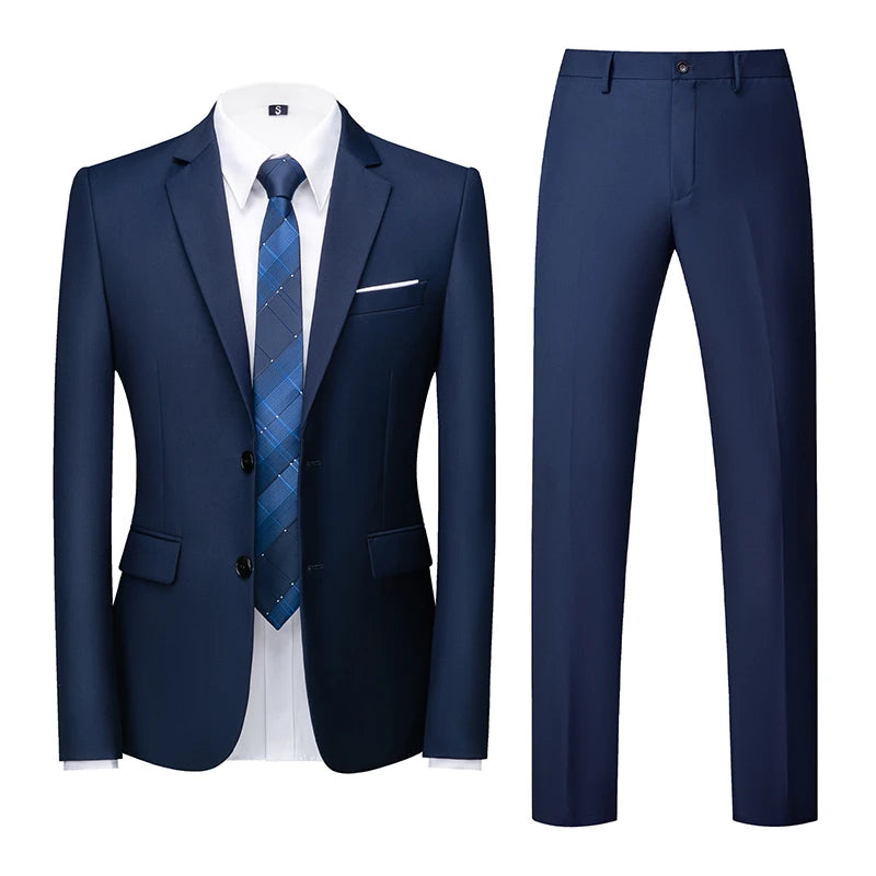 2025 New Solid Two-Button Wedding Suits Set for Men,15 Colors Available Business Casual Slim-Fit Mens Blazer + Pants 2 Piece Set