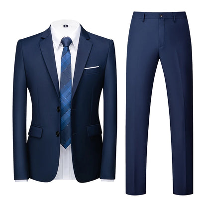 2025 New Solid Two-Button Wedding Suits Set for Men,15 Colors Available Business Casual Slim-Fit Mens Blazer + Pants 2 Piece Set