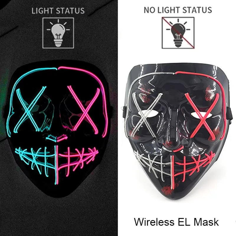 Wireless LED Purge Mask Neon Glow In Dark Scary Grimace Full Face Mask Cosplay Rave Bar Club Masquerade Carnival Party Decor