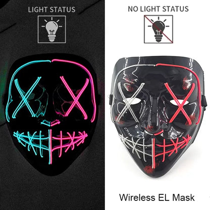 Wireless LED Purge Mask Neon Glow In Dark Scary Grimace Full Face Mask Cosplay Rave Bar Club Masquerade Carnival Party Decor