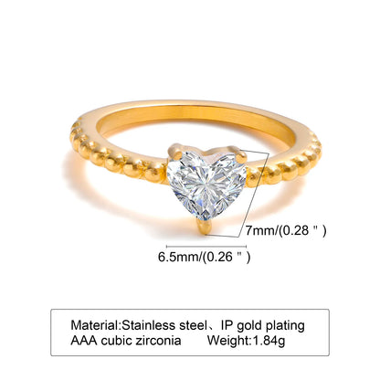 Minimalist Water Drop White Zircon Women Ring, Wave Drop Stainless Steel Ring, 18K Gold Plated Waterproof Luxury Jewelry