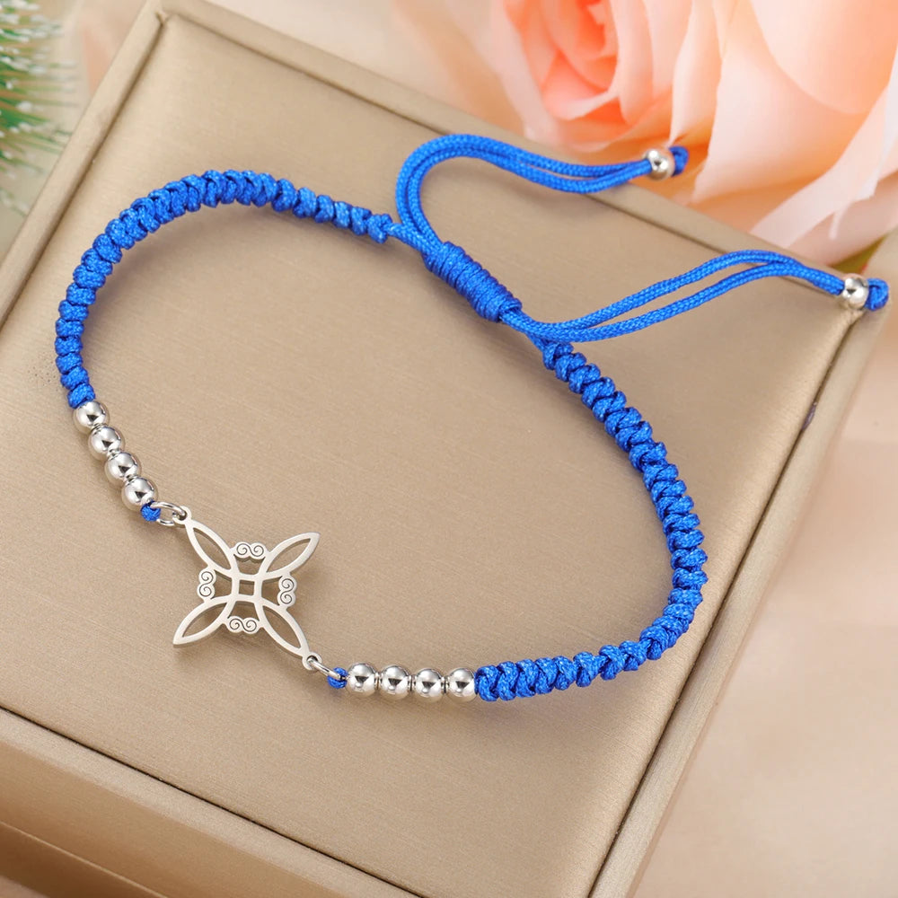 Dawapara Witch Knot Charm Bracelet for Women Celtics Knot Protection Amulet Bead Chain Stainless Steel Witchcraft Wiccan Jewelry