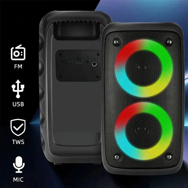 Portable Bluetooth Karaoke Speaker 10W Dual Speaker RGB 6 Lighting Effects TWS Stereo 2400mAh Battery With Wired Microphone Phone Holder