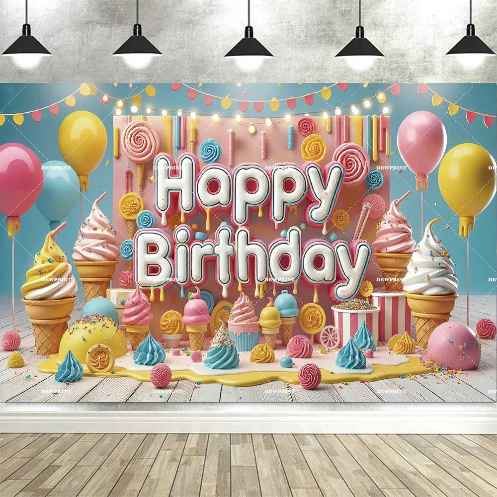 Sweet Candy Castle Cherry Blossom Theme Birthday Photography Background, Children's Birthday Party Banner Photography Background