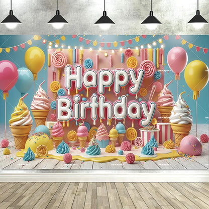 Sweet Candy Castle Cherry Blossom Theme Birthday Photography Background, Children's Birthday Party Banner Photography Background