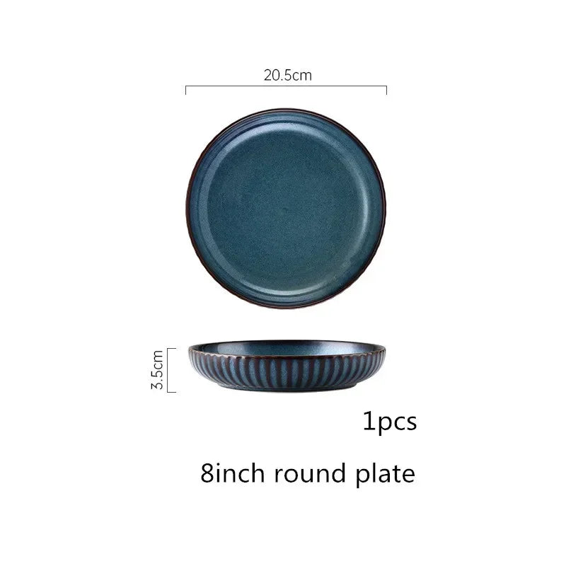 Blue kiln glaze tableware, ceramic rice salad, plate, plate, fish plate, tableware dinner set plates and dishes