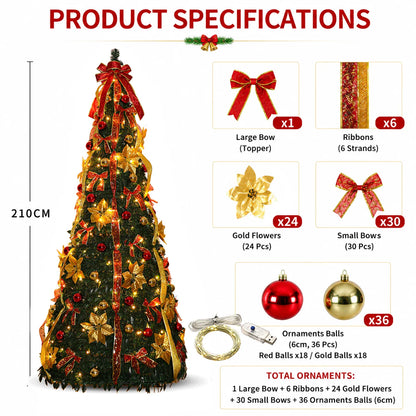 Pre Lit Pre Decorated Christmas Tree Pop Up Christmas Tree and Warm LED Lights & DIY Ornaments,Holiday Party Decorations