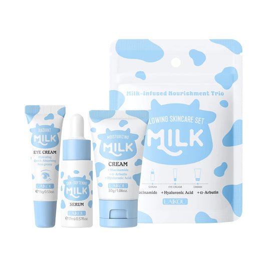 Deep Hydration Milk Skincare Set Softening Serum Gentle Eye Cream Radiant Moisturizing Glowing Trio