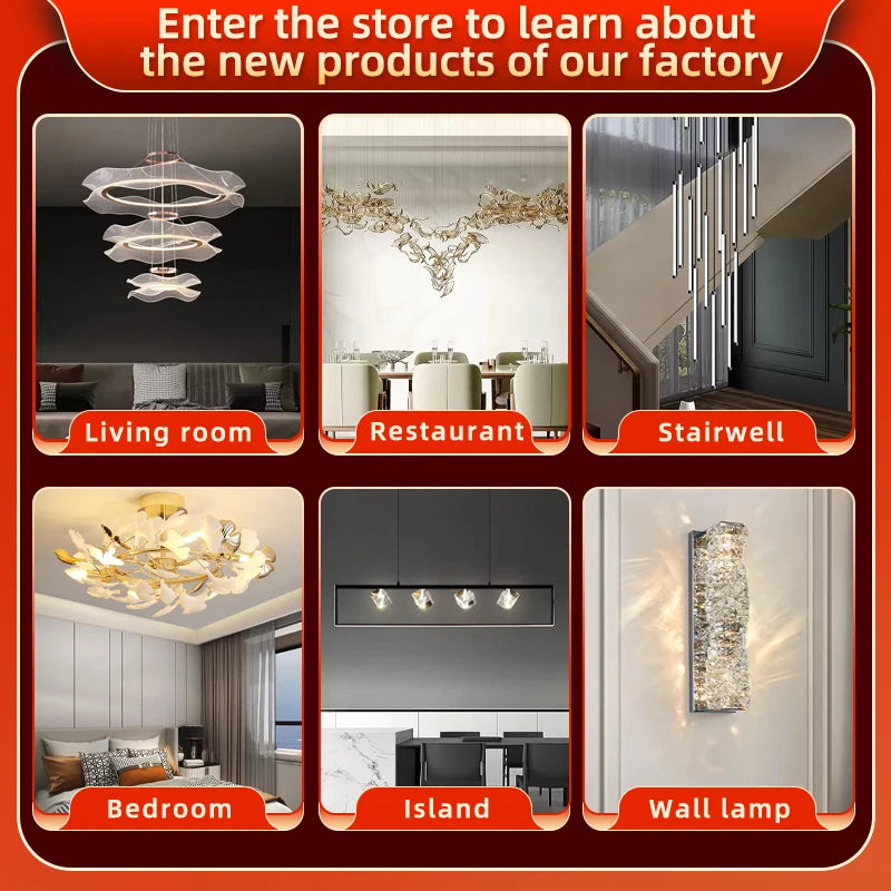 Loft Pendant Lighting Crystal Chandelier Ceiling for Dining Room Modern Led Ceiling Hanging Lamp for Living Room Villa