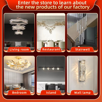 Loft Pendant Lighting Crystal Chandelier Ceiling for Dining Room Modern Led Ceiling Hanging Lamp for Living Room Villa