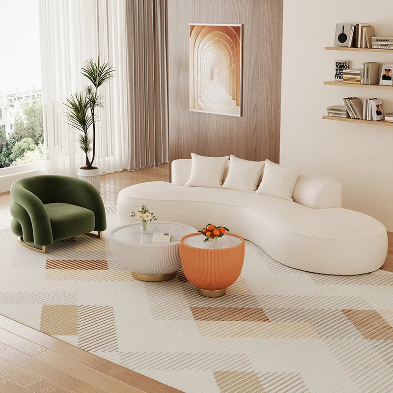 Nordic Cat-Scratch-Resistant Leather Living Room Sofa Modern Rest Area Reception Sofa Simple Curved Commercial Furniture FYSS