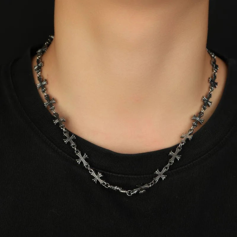 Punk Chain With Cross Necklace For Man Woman Hiphop Crosses Trend Jewelry Premium Clavicle Chain Gothic Bracelet Y2K Accessories