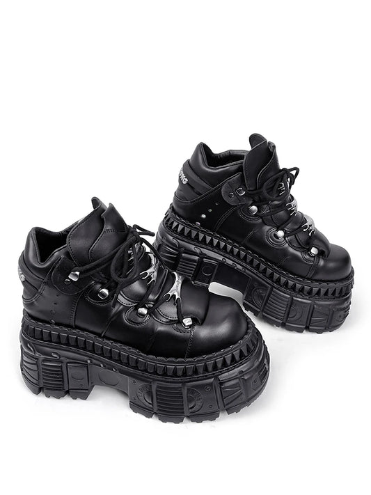 2025 Woman Sneakers New Punk Style Women Shoes Gothic Ankle Rock Boots Lace-up Heel Height Platform Shoes Woman Metal Decor