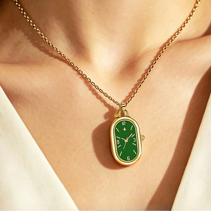 Women's Pendant Watch Oval Necklace Elegant Quartz Pocket Watch Fashion Jewelry Luxurious and Compact Valentine's Day Gift