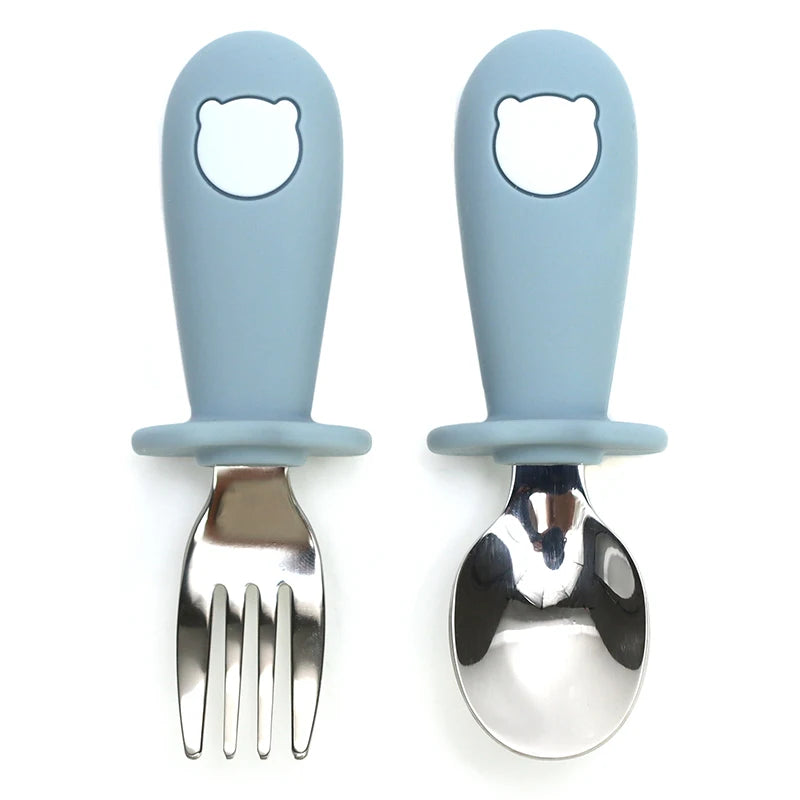 Custom Name Baby Panda Spoon Fork Set | First Self Feeding Utensils for Toddlers Stainless Steel Weaning Set with Travel Case