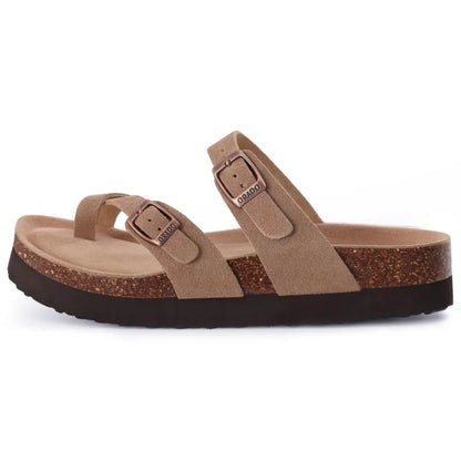 Litfun Open Toe Cork Sandals For Women Classic Brand Thick Sole Beach Shoes With Adjustable Buckle Summer Suede Flat Slippers