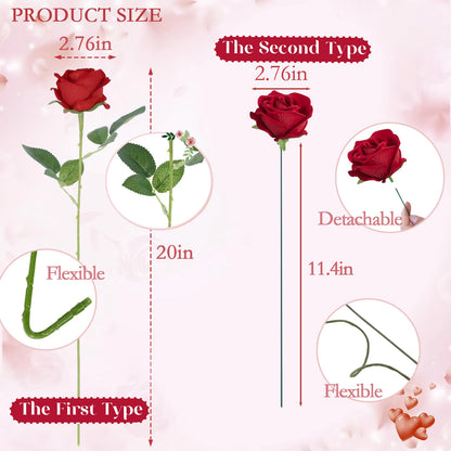 18-300PCS Artificial Rose Flowers Velvet Red Roses Artificial Flowers for Valentine's Day Gifts Wedding Flower Arrangement