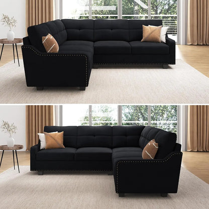 Convertible Sectional Sofa L Shaped Couch,Velvet Black, Custom