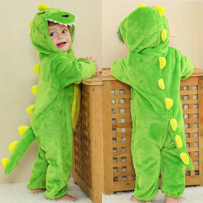 Cartoon Flannel Baby Rompers Unicorn Rabbit Dinosaur Pajamas Cotton Baby Boy Girls Animal Costume Baby Jumpsuit Kigurumi Outfits