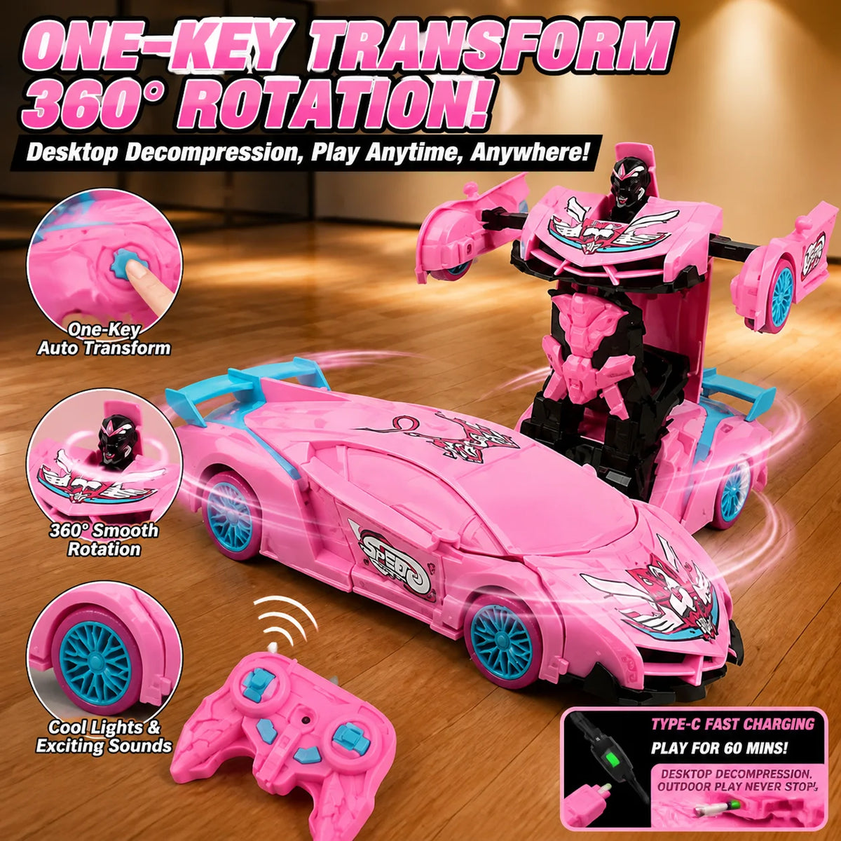 Unicorn RC Car for Girls 2.4GHz Remote Control Stunt Car with LED Lights 360° Rotation Racing Toy Kids Birthday Christmas Gift
