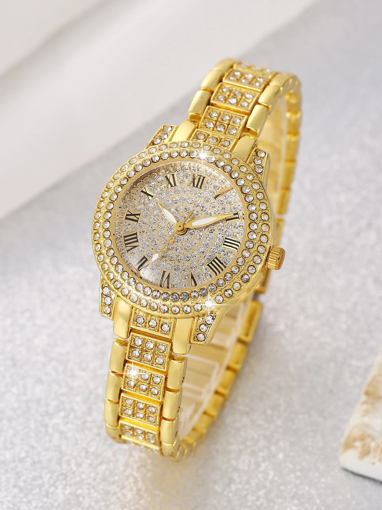 Ladies round Shell Embedded Quartz Watch Set with Floral Bracelet Necklace Ring Bracelet Earring - Festive Gift
