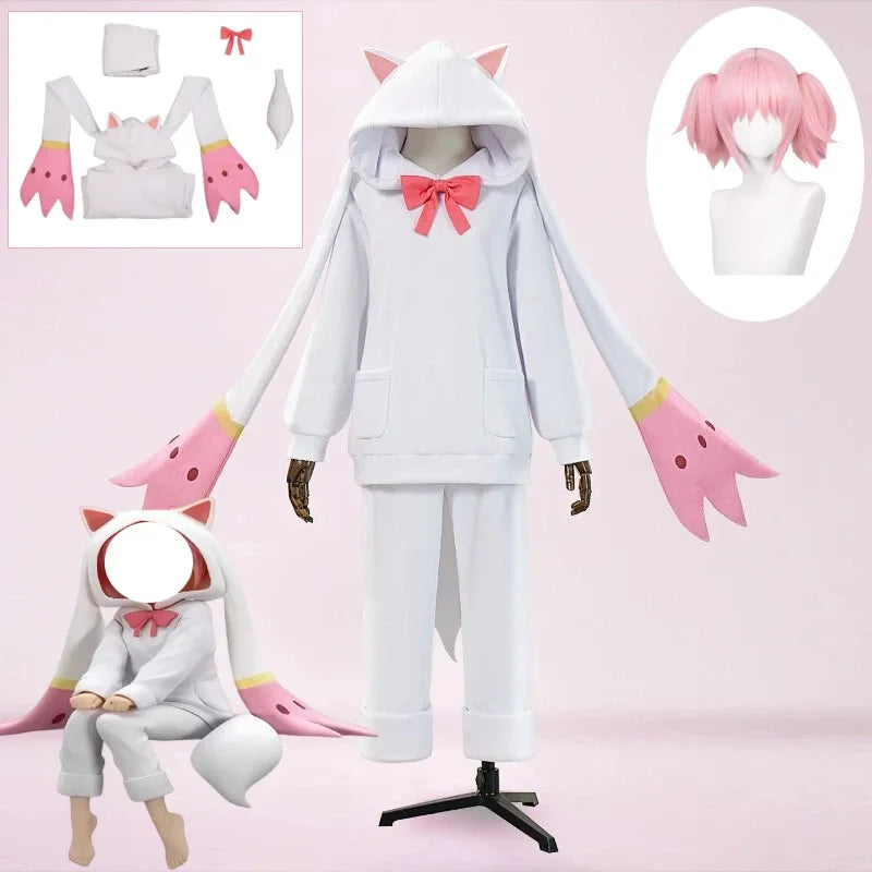 Anime Kaname Madoka Cosplay Costume Cute Pajamas Kawaii Hooded Top Pants Suit for Women Halloween Party Roleplay Outfit