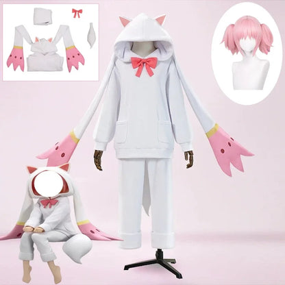 Anime Kaname Madoka Cosplay Costume Cute Pajamas Kawaii Hooded Top Pants Suit for Women Halloween Party Roleplay Outfit