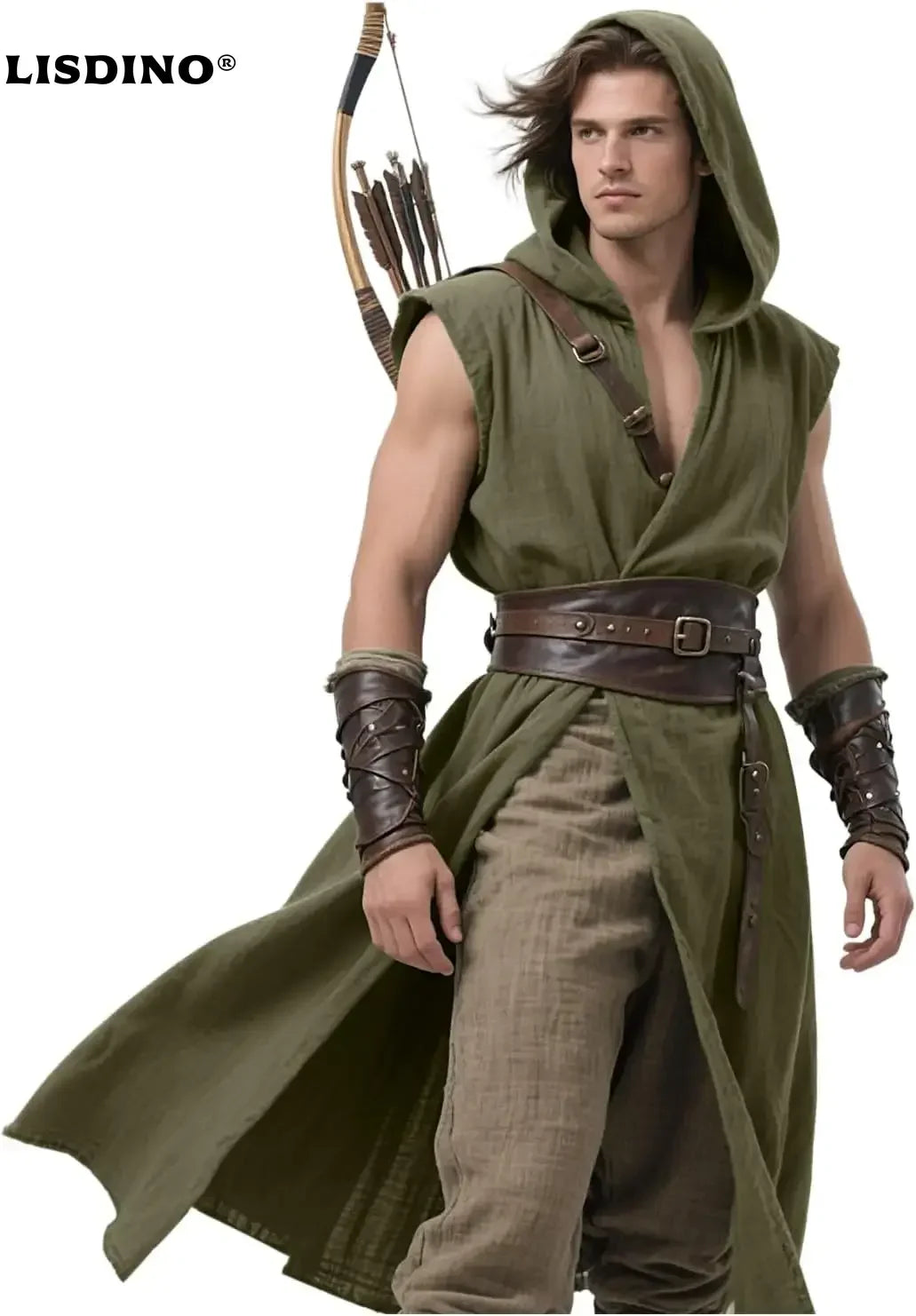 Men's Medieval Hooded Surcoat Renaissance Tabard Sleeveless Tunic Cloak Viking Costume Holloween Assassin Cosplay