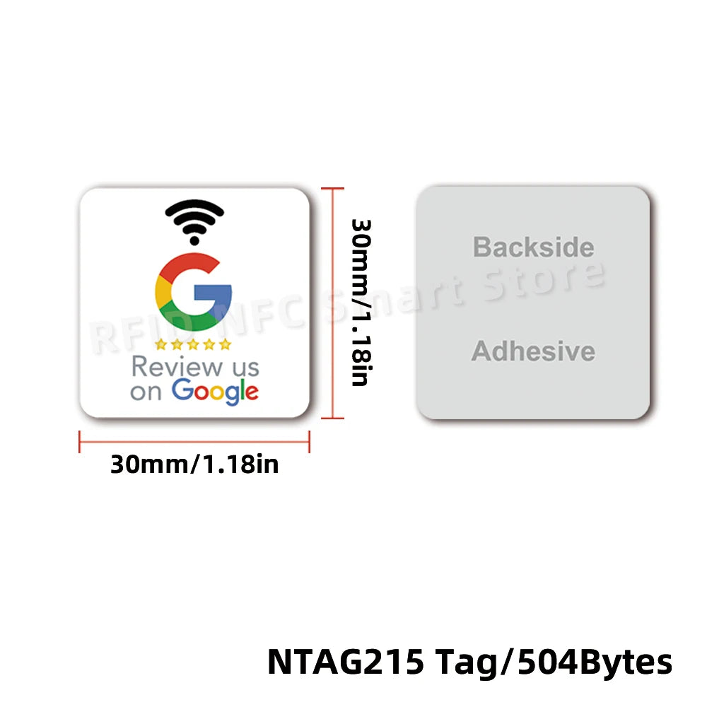 NFC215 Google Review Stickers 504Bytes 30mm Waterproof NFC Review Sticker Review Us on Google Sticker 13.56MHz NFC Tags Stickers