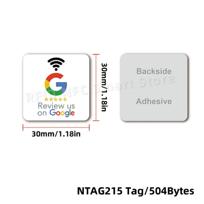 NFC215 Google Review Stickers 504Bytes 30mm Waterproof NFC Review Sticker Review Us on Google Sticker 13.56MHz NFC Tags Stickers