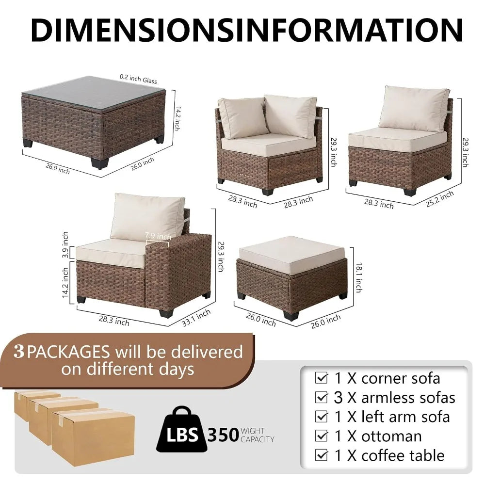 7-Piece All-Weather Wicker Outdoor Sectional Sofa with Coffee Table for Porch, Custom