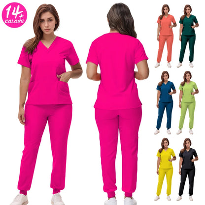 Women's Nurse Scrub Set | V-Neck Top & Jogger Pants, Stretch Jersey | Medical Workwear