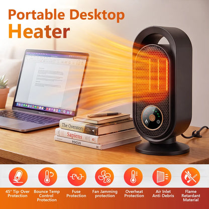 1000W Winter Portable Desktop Heater 4 Timer Settings Warm Air Blower PTC Fast Heating Household Heater for Home Office Indoor