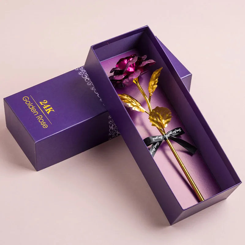Artificial 24k Plated Rose With Love Holder Box Gift for Mothers Day Valentines Day Birthday Anniversary Thanksgiving Present