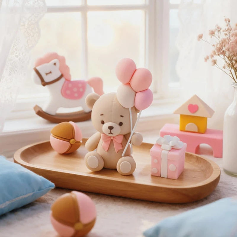 Pink Bear Dolls Cake Topper Girl Birthday Party Cake Decor Kids Birthday Cake Bakings Baby Shower Gifts Wedding Cake Decoratings