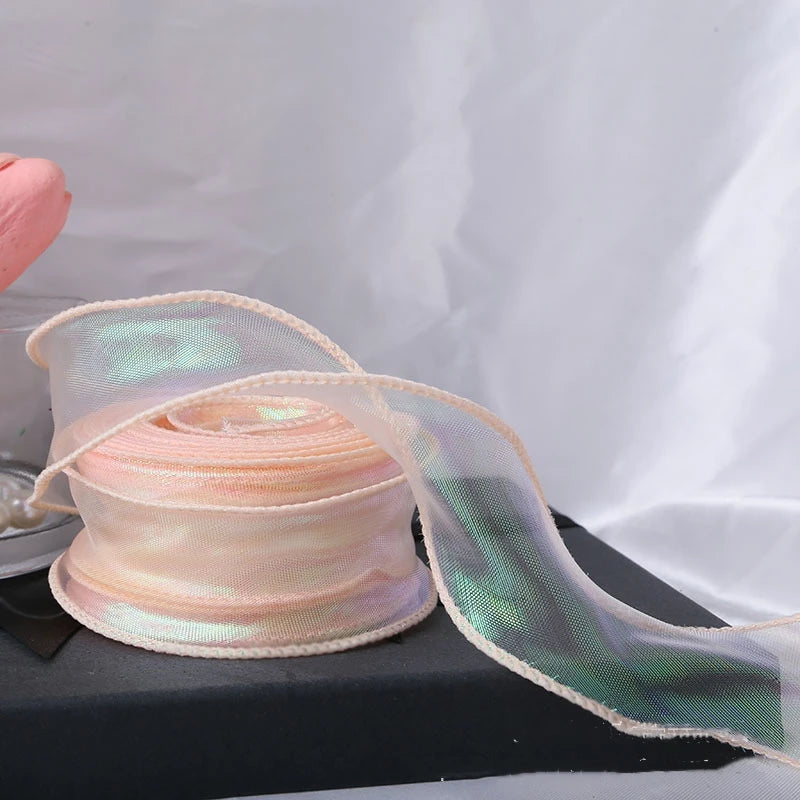40mm 10Yards Fishtail Organza Ribbon Reflective Iridescent Wavy Edge Ribbon for Gift Wrapping DIY Bow Bouquet Voile Ribbons